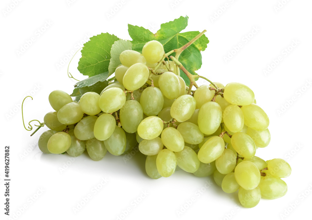 Ripe green grapes on white background Ripe green grapes on white background