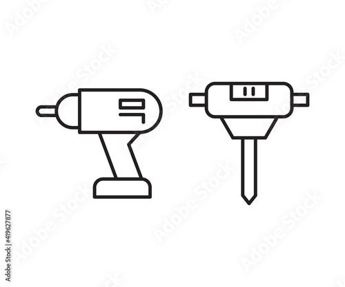 drilling machine icons set vector