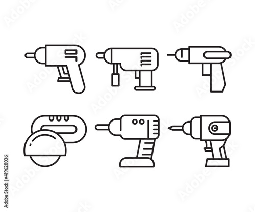 drilling machine icons set vector