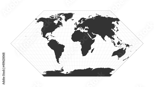 Map of the world using the Eckert I projection. Globe with latitude and longitude net. World map on meridians and parallels background. Vector illustration.