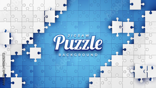 White Jigsaw Puzzle on The Blue Background