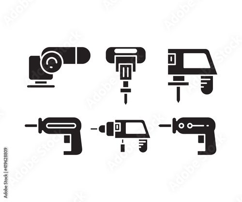 drill and auger icons set vector