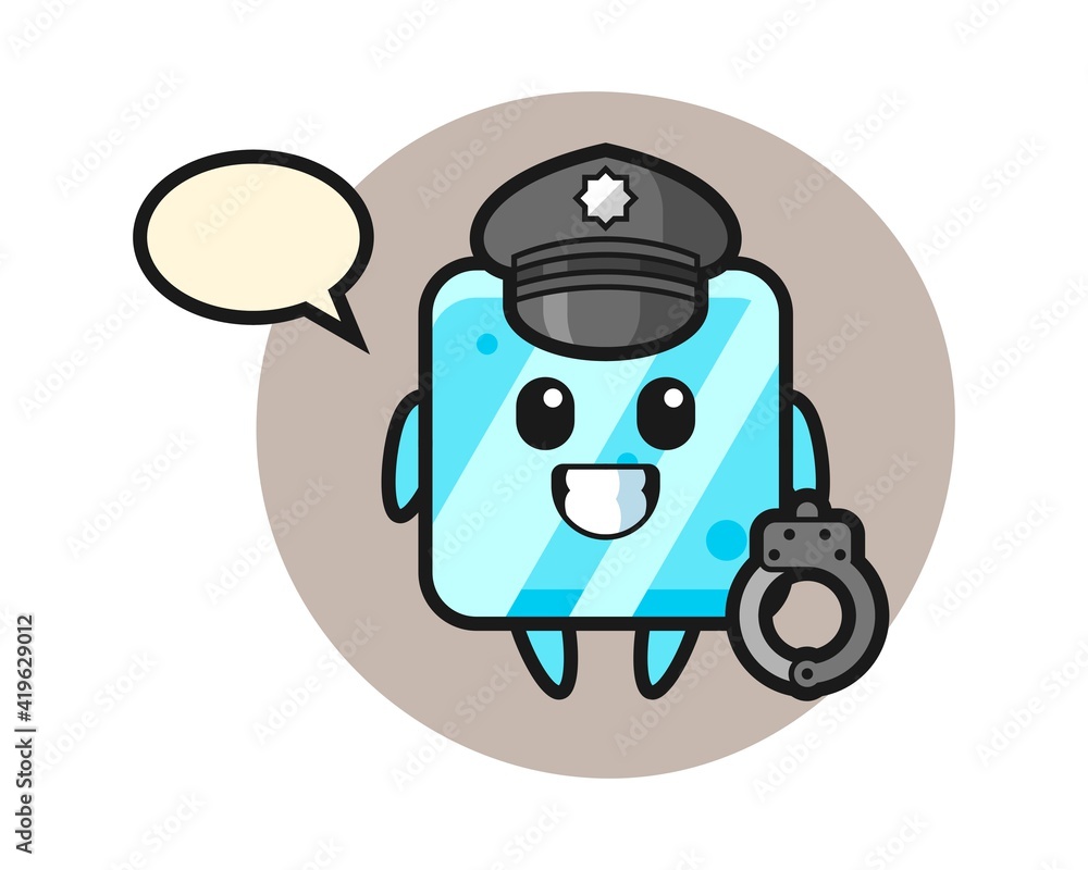 Cartoon mascot of ice cube as a police Cartoon mascot of ice cube as a police