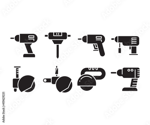 drill and auger icons set vector