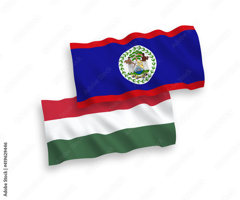 Flags of Belize and Hungary on a white background Flags of Belize and Hungary on a white background