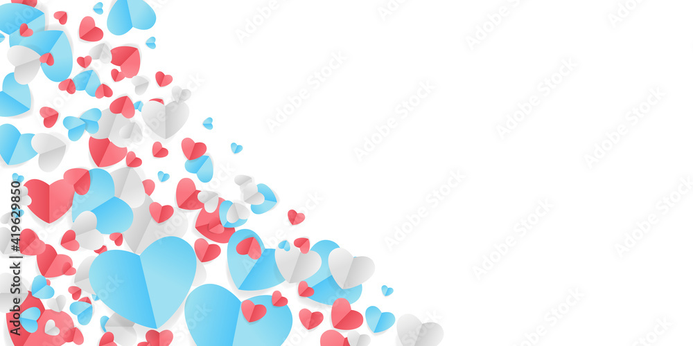 Boho bohemian art in blue, pink and white hearts with golden confetti isolated on transparent background. Vector illustration. Paper cut decorations for Valentine's day design Boho bohemian art in blue, pink and white hearts with golden confetti isolated on transparent background. Vector illustration. Paper cut decorations for Valentine's day design