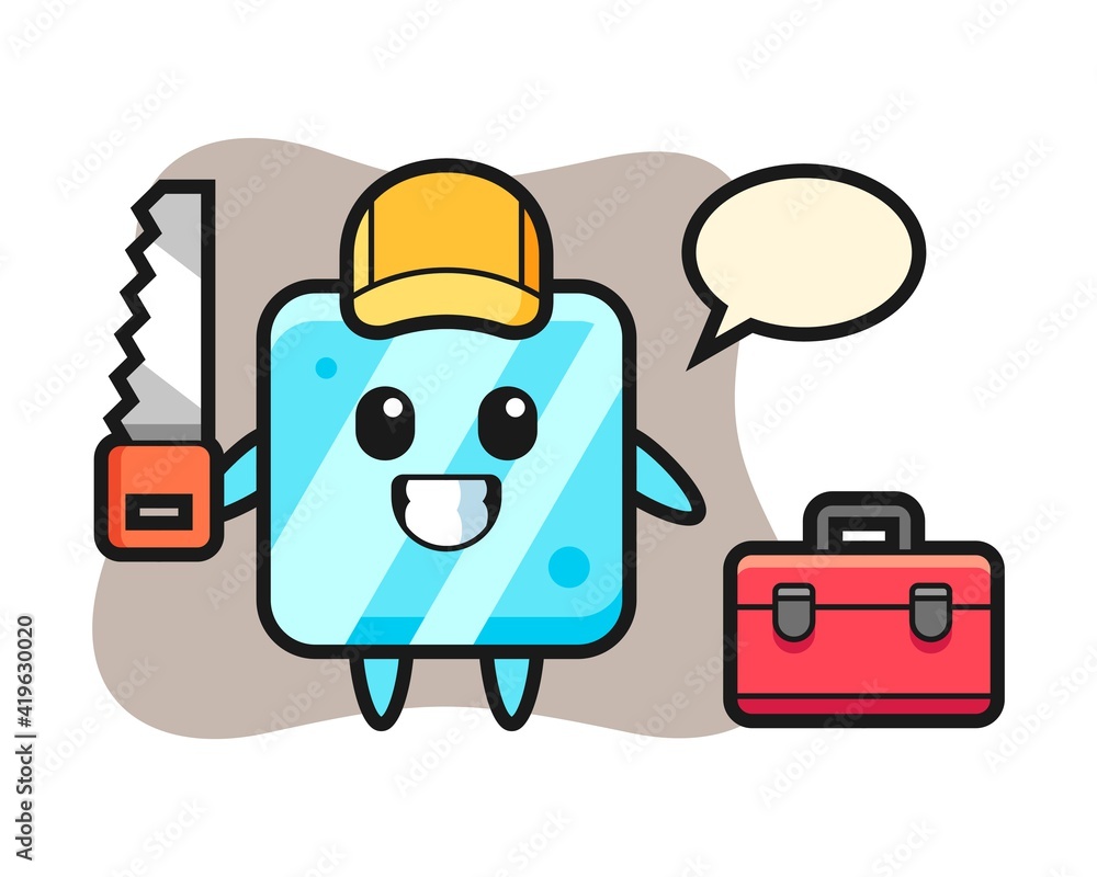 Illustration of ice cube character as a woodworker Illustration of ice cube character as a woodworker