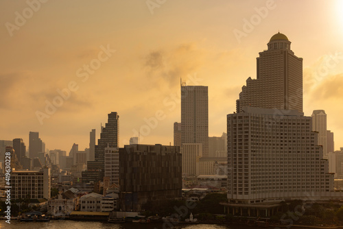 Bangkok city scape with famous landmark down town at dusk.