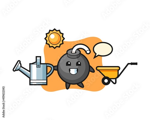 Cartoon character of bomb holding watering can