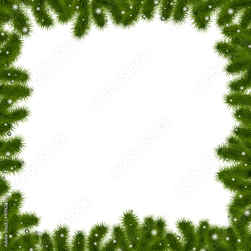 Xmas Border With New Year Tree, Isolated On White Background, Vector Illustration.