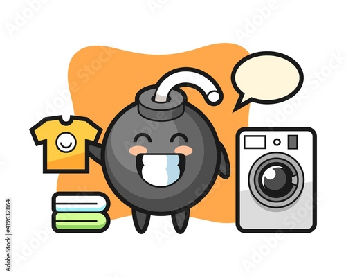 Mascot cartoon of bomb with washing machine