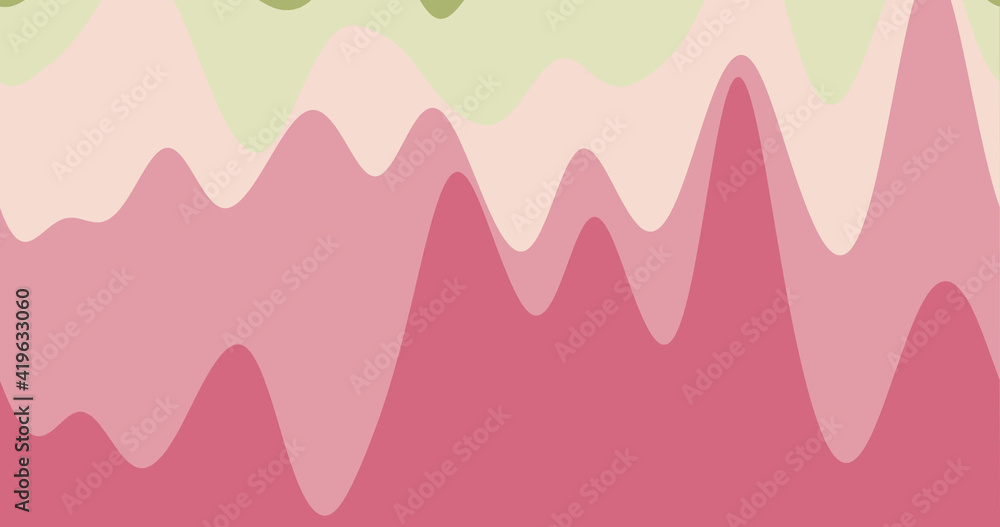 Abstract waves background. Loopable smoothly moving curves in green pink colors. Appealing footage.