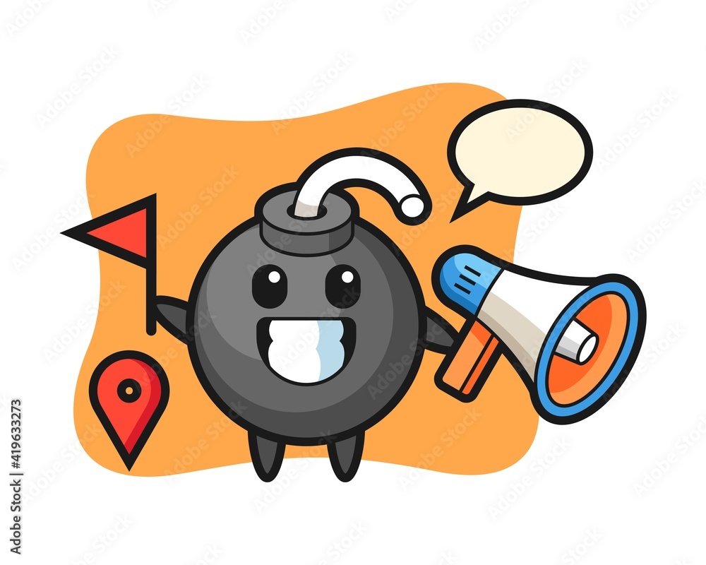Character cartoon of bomb as a tour guide Character cartoon of bomb as a tour guide