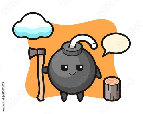 Character cartoon of bomb as a woodcutter