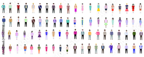 Set of full body diverse business people. Flat icons design white isolated. Vector graphic illustration. Man and woman, Different nationalities characters
