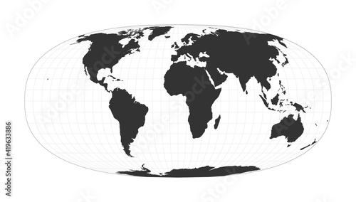 Map of the World. Waldo R. Tobler's hyperelliptical projection. Globe with latitude and longitude net. World map on meridians and parallels background. Vector illustration.