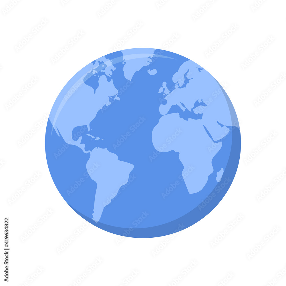 Blue Earth globe icon isolated on white background. Vector illustration.