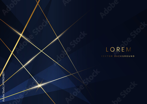 Abstract dark blue luxury background with golden line diagonal.