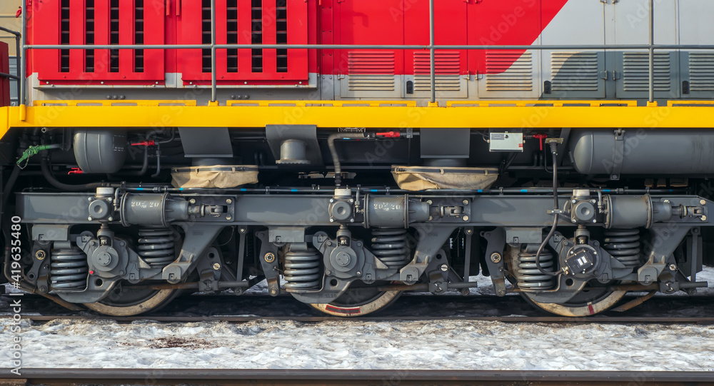 Railway bogie of small desel manoeuvring locomotive. Railway bogie of small desel manoeuvring locomotive.