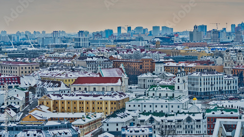 Panorama Of Cathedral Of Holy Spirit In Minsk. Panoramic view of The Main Orthodox Church Of Belarus. Travel concept. © kalyanby
