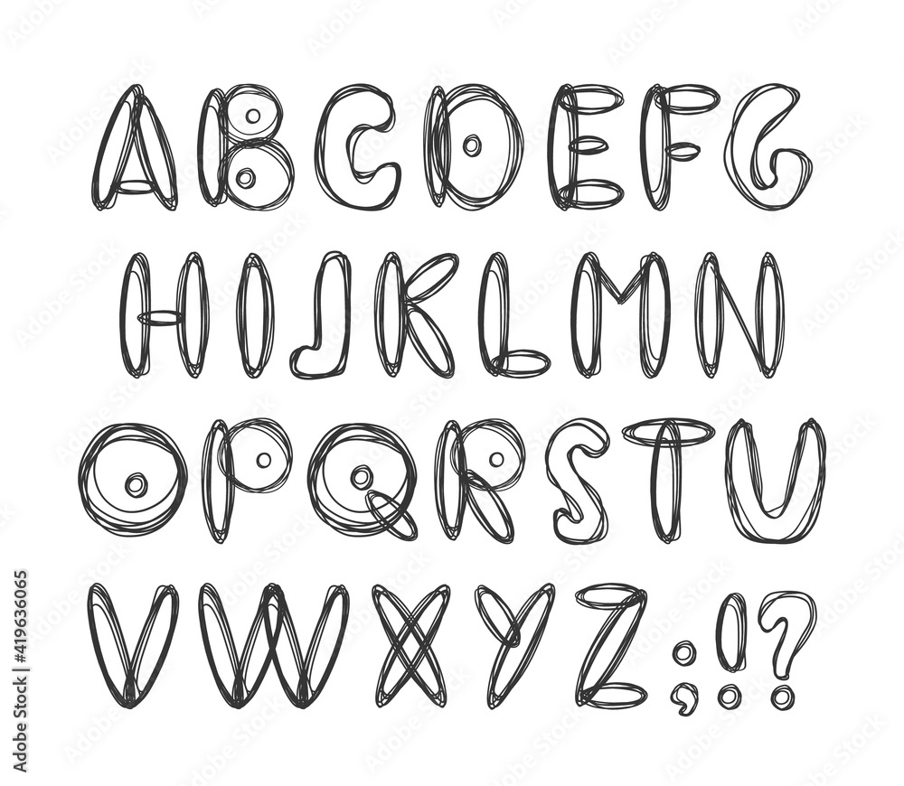 Hand drawn doodle font. English cartoon Abc alphabet. Hand drawn doodle font. English cartoon Abc alphabet.