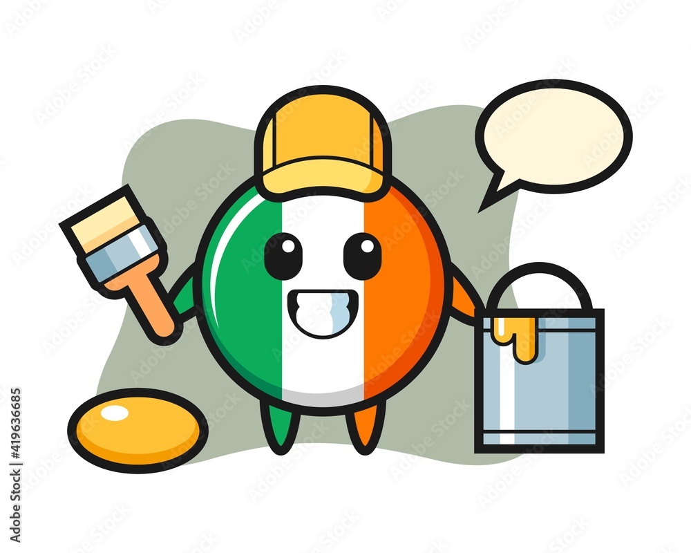 Character illustration of ireland flag badge as a painter Character illustration of ireland flag badge as a painter