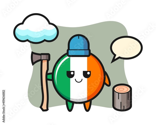 Character cartoon of ireland flag badge as a woodcutter