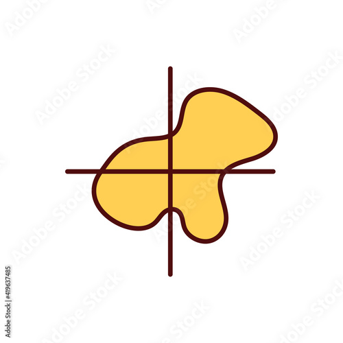 Melanoma detection RGB color icon. Dermoscopy. Asymmetrical mole. Evaluating suspicious skin lesions size, shape. Asymmetry. Checking for cancer cells. Skin examination. Isolated vector illustration
