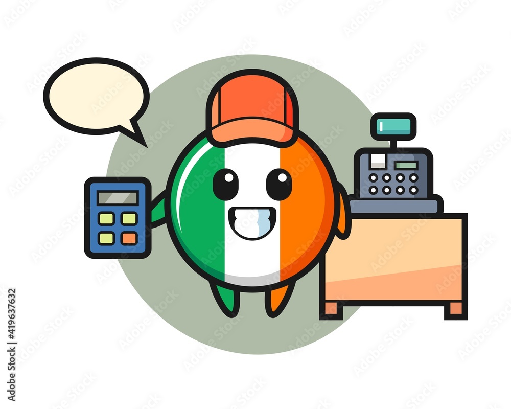 Fototapeta premium Illustration of ireland flag badge character as a cashier