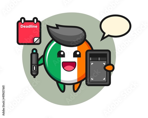 Illustration of ireland flag badge mascot as a graphic designer