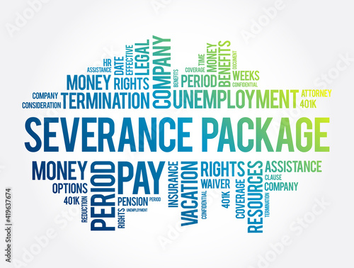Severance package word cloud collage, social concept background