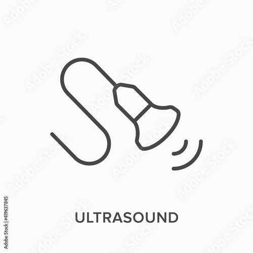 Ultrasound flat line icon. Vector outline illustration of diagnostic equipment. Black thin linear pictogram for medical scanner