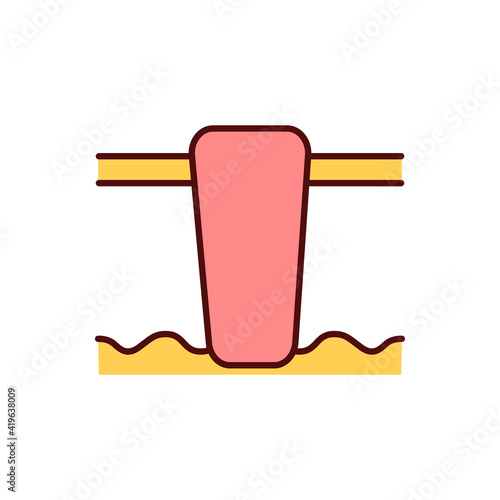 Melanoma stage RGB color icon. Skin cancer development. Spreading abnormal cells to epidermis, body organs. Malignant lesion. Uncontrolled pigment-producing cells growth. Isolated vector illustration