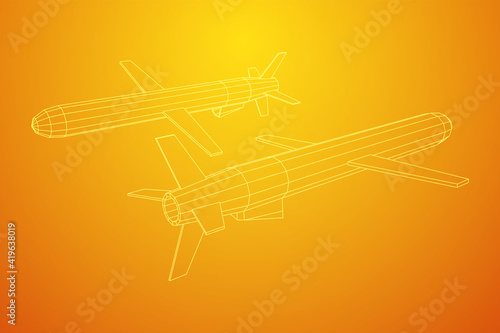 Flying supersonic cruise missile. Wireframe low poly mesh vector illustration