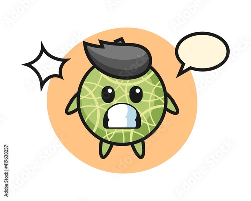 Melon character cartoon with shocked gesture