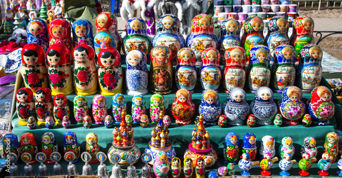 Traditional souvenirs from Russia - colorful nesting dolls, also known as matryoshka, stacking dolls or Russian dolls