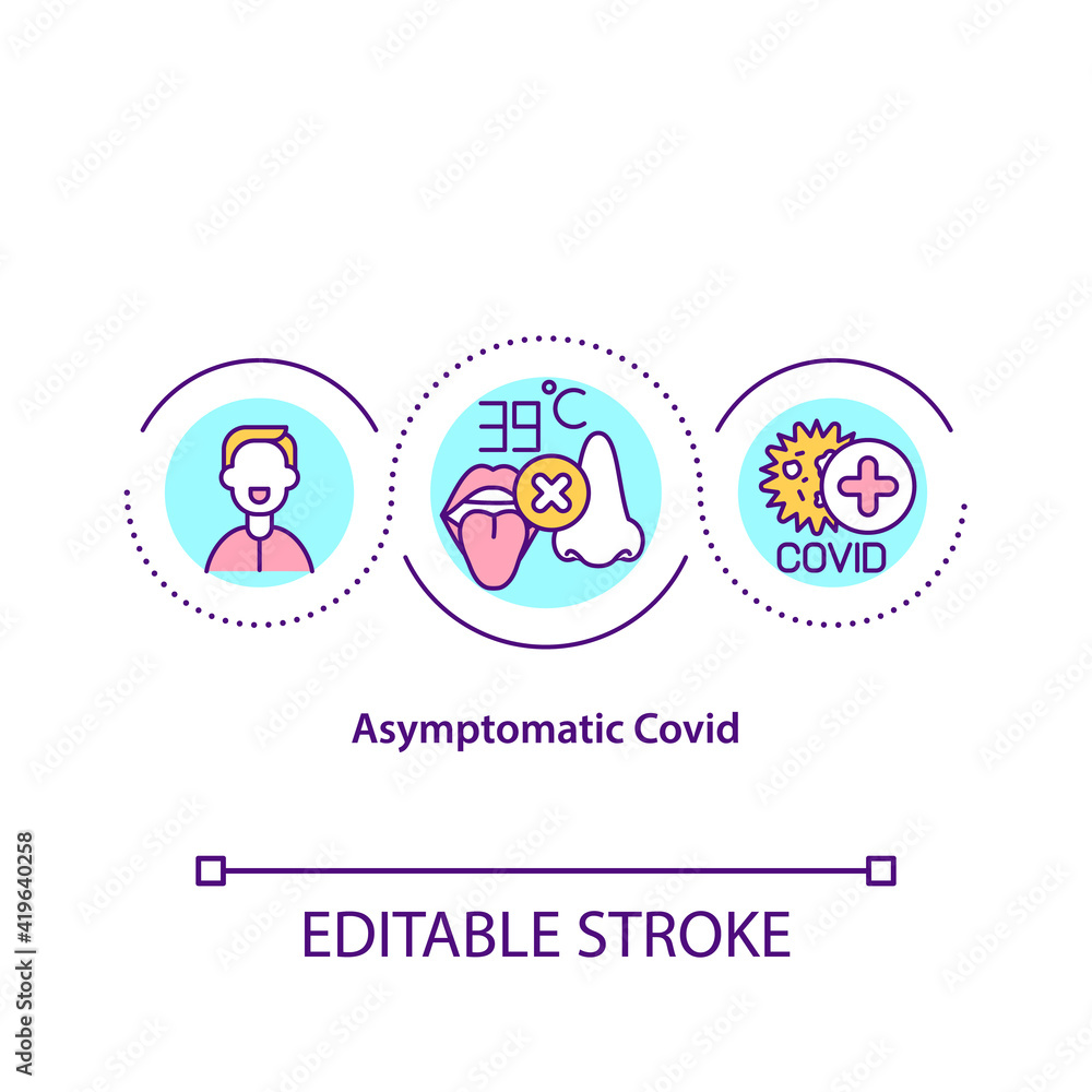 Asymptomatic covid concept icon. Easy form of corona virus treatment process. Fighting pandemia idea thin line illustration. Vector isolated outline RGB color drawing. Editable stroke
