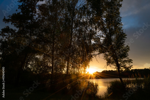 sunset on the lake in ingolstadt in summer