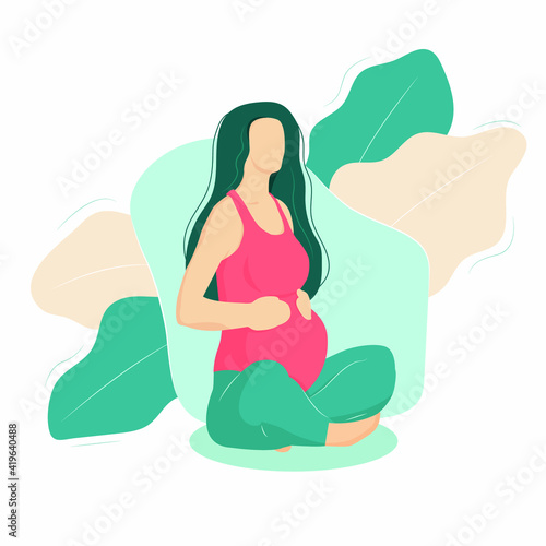 pregnant white woman in the lotus position. the concept of pregnancy and yoga. vector illustration in a flat style.