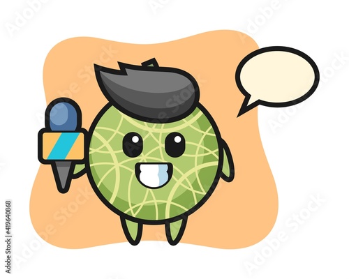 Character mascot of melon as a news reporter