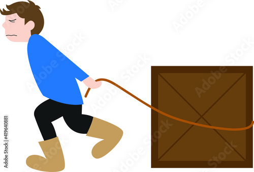 Vector Illustration of a Child Pulling a Box, Experiment of Pulling Objects, Online Education Materials