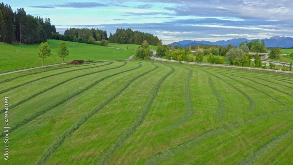 Typical landscape in Bavaria in the Allgau district of the German Alps - aerial view Typical landscape in Bavaria in the Allgau district of the German Alps - aerial view