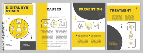 Digital eye strain brochure template. Illness and vision problem. Flyer, booklet, leaflet print, cover design with linear icons. Vector layouts for magazines, annual reports, advertising posters