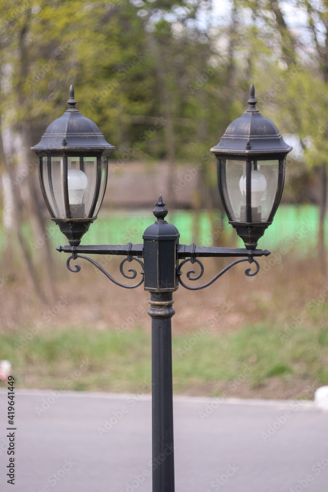 closeup of street light in the city park closeup of street light in the city park