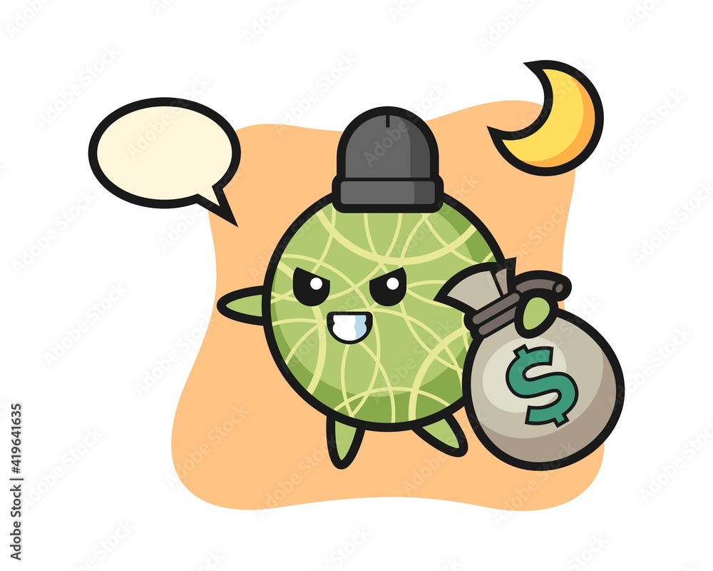 Illustration of melon cartoon is stolen the money Illustration of melon cartoon is stolen the money
