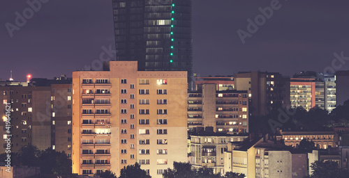 Szczecin cityscape at night, color toned picture, Poland.