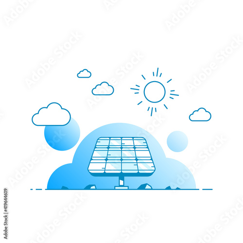 Solar panel isolated on white background, flat style outline concept illustration of renewable solar energy