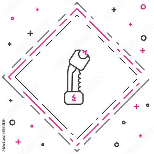 Line Police electric shocker icon isolated on white background. Shocker for protection. Taser is an electric weapon. Colorful outline concept. Vector Illustration.