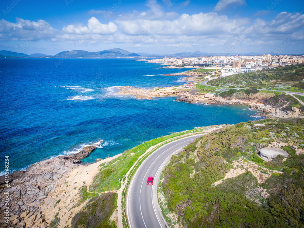 Coastal road to Alghero seen from above