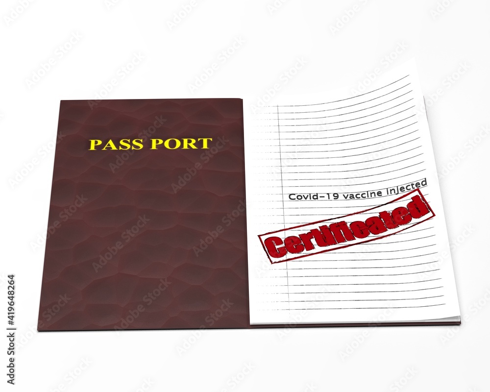 3d rendering of Travel and coronavirus concept, a note COVID-19 in tourist passport 3d rendering of Travel and coronavirus concept, a note COVID-19 in tourist passport
